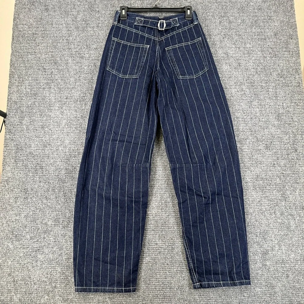 BDG Urban Outfitters Pinstripe Wide Barrel Leg Railroad Jeans Womens 25W 32L